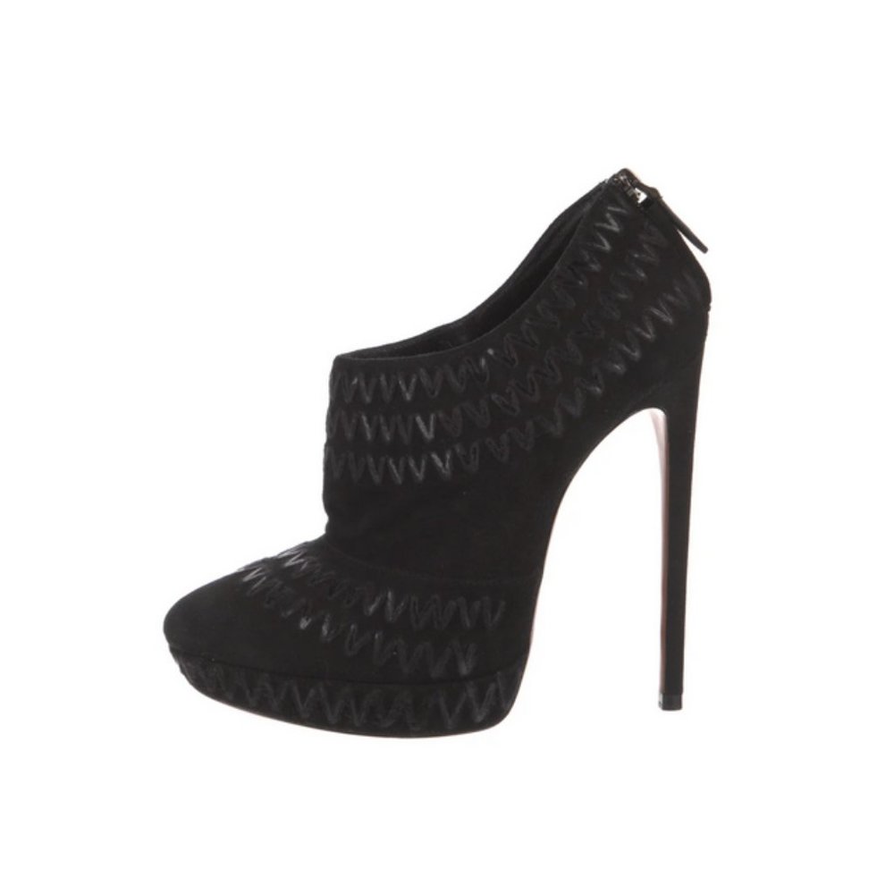 ALAIA Suede Black Pumps Heeled Stiletto Hidden Platform Boots 10 40 Stitching